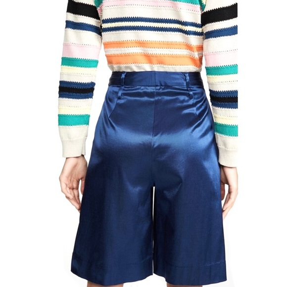 STAUD BLUE PLEATED SATIN BERMUDA SHORTS - Picture 7 of 11